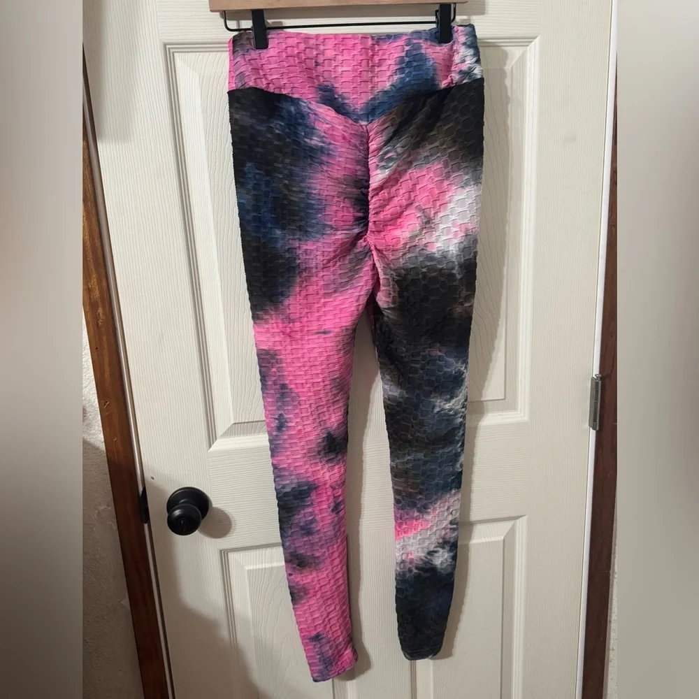 Pink and Black Tie-Dye textured leggings XL - Picture 2 of 3